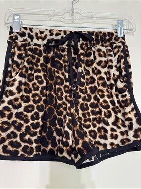 Leopard Print Drawstring Athletic Shorts - Black/Brown